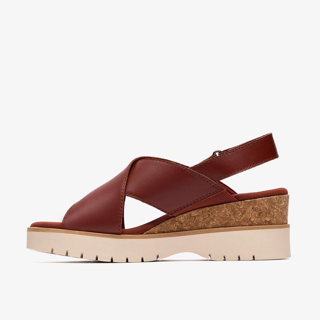 Womens Diaz Cross Burnt Orange Leather Wedges - Image 2