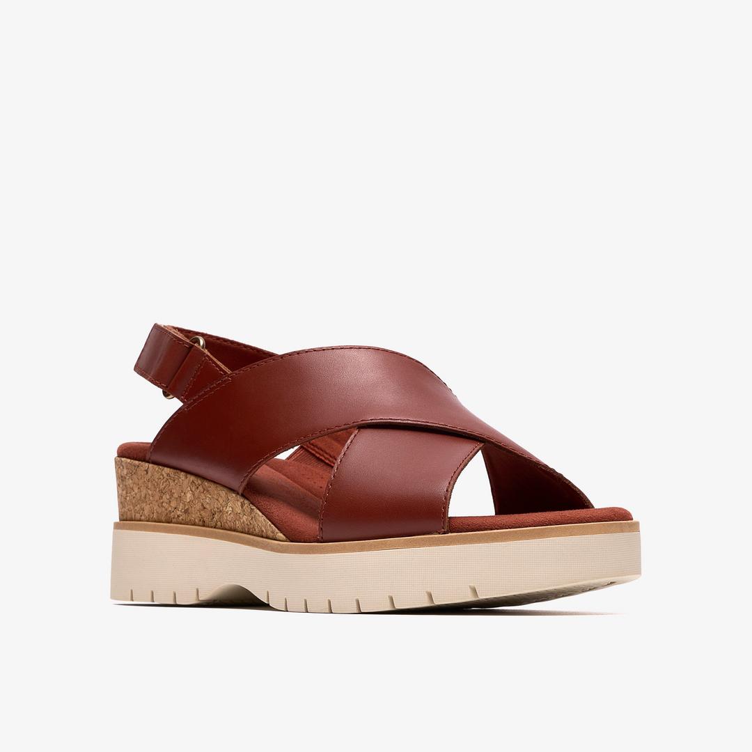 Womens Diaz Cross Burnt Orange Leather Wedges - Image 4