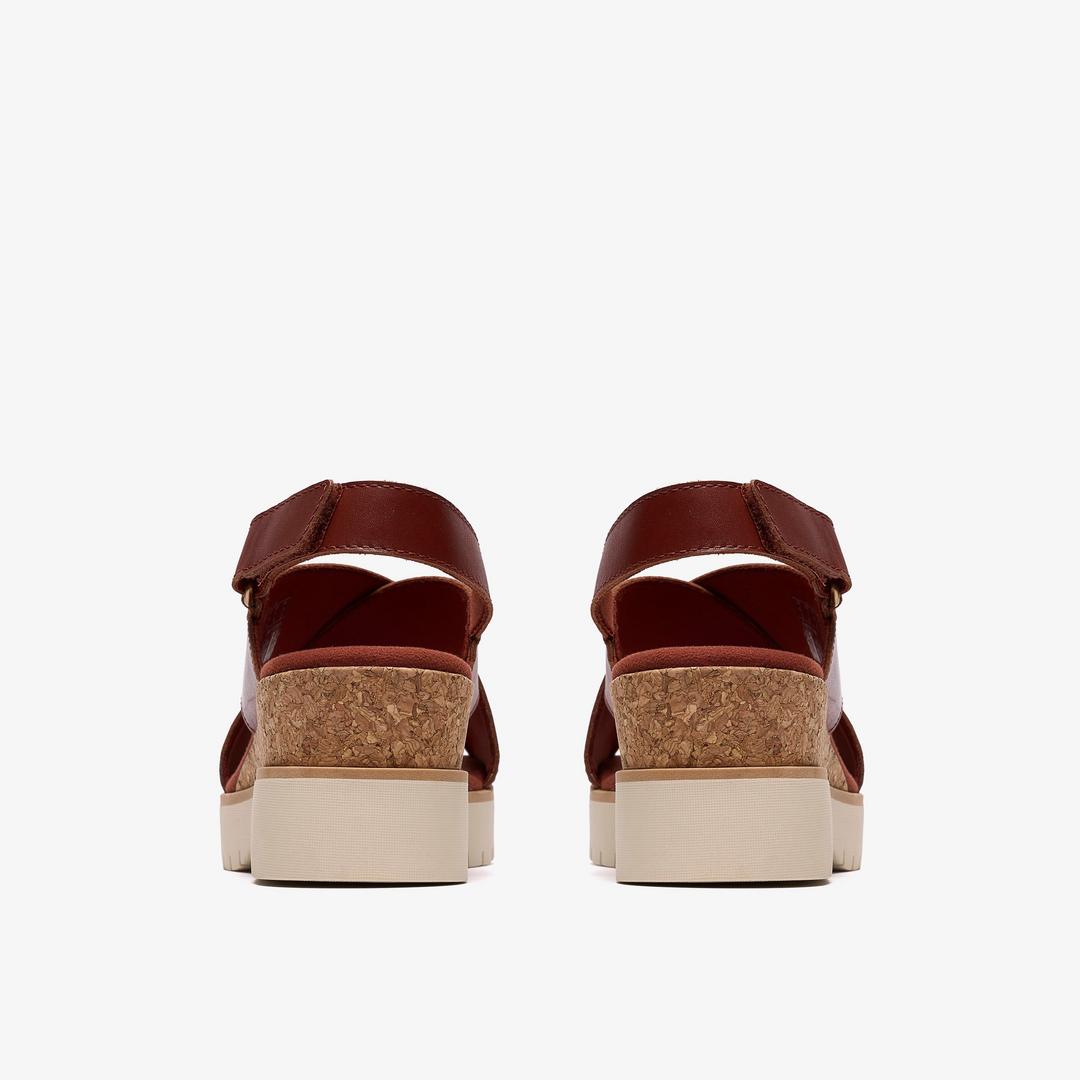 Womens Diaz Cross Burnt Orange Leather Wedges - Image 5