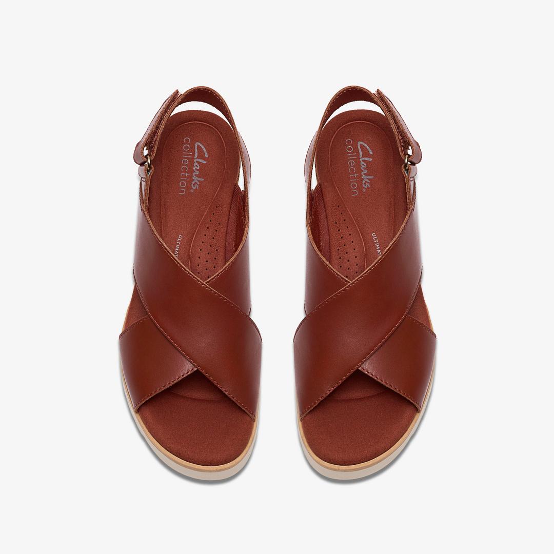 Womens Diaz Cross Burnt Orange Leather Wedges - Image 6