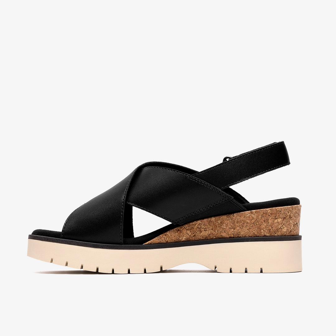 Womens Diaz Cross Black Leather Wedges - Image 2