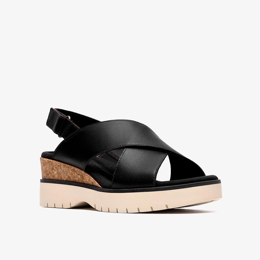 Womens Diaz Cross Black Leather Wedges - Image 4
