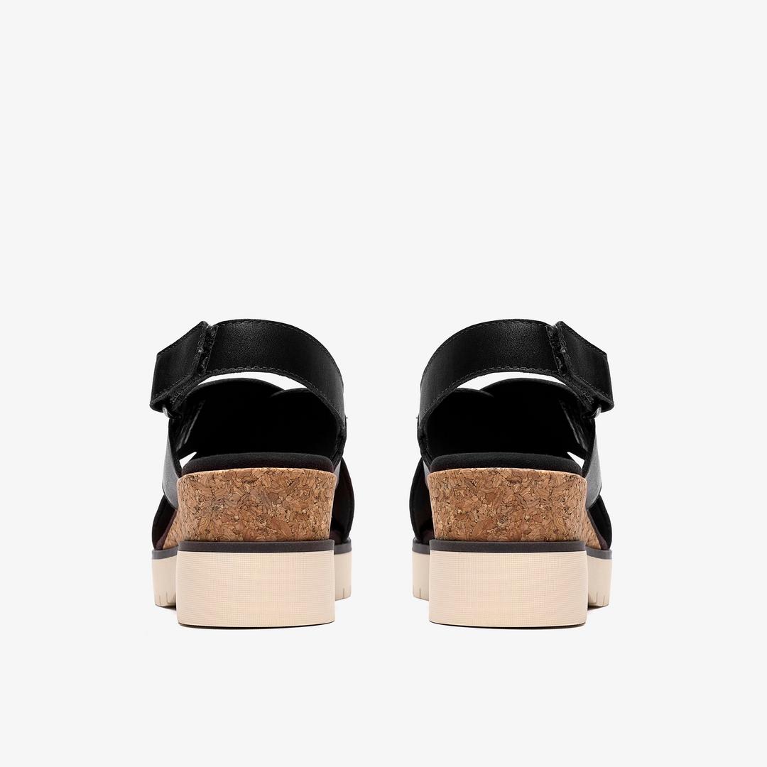 Womens Diaz Cross Black Leather Wedges - Image 5