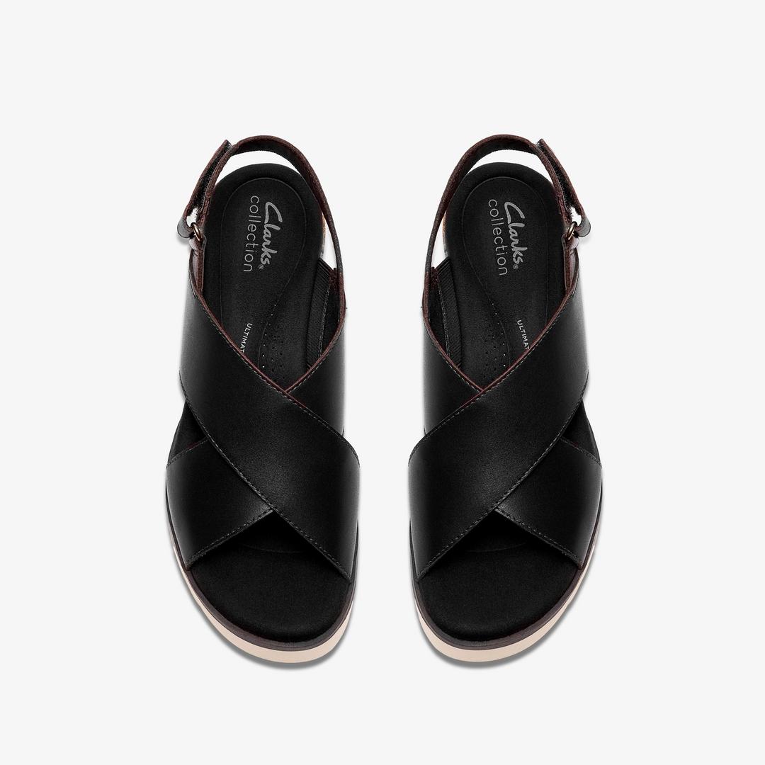 Womens Diaz Cross Black Leather Wedges - Image 6