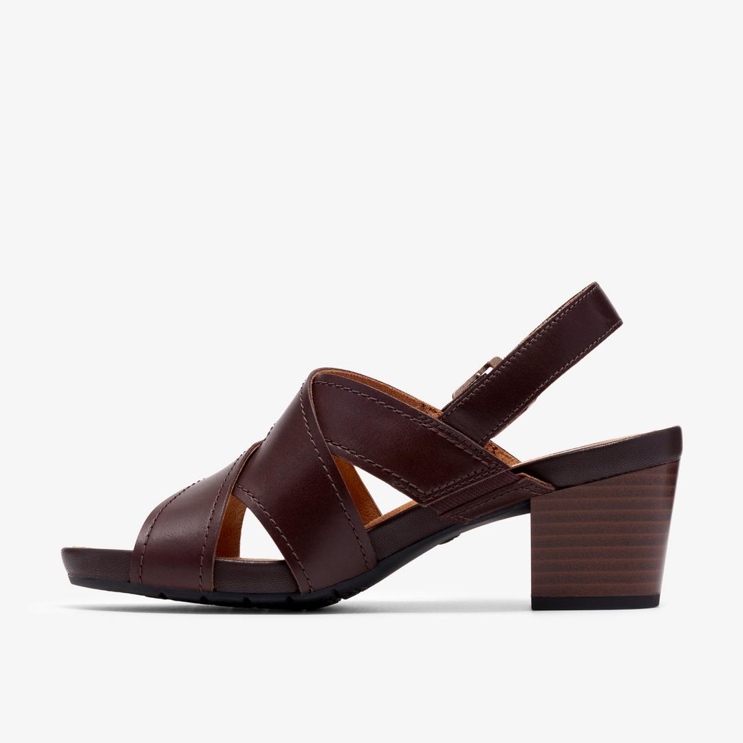 Womens Kymber Shine Dark Brown Leather Heeled Sandals - Image 2