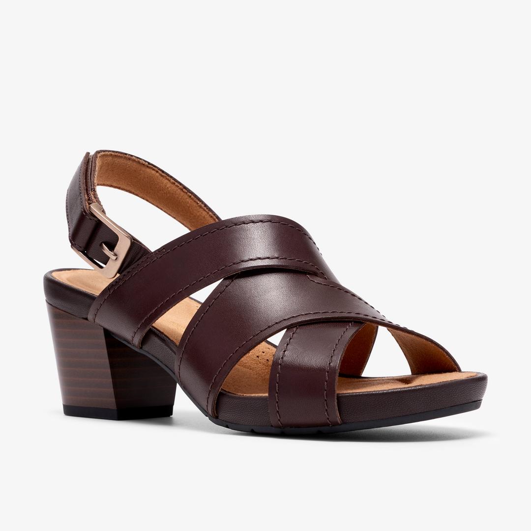 Womens Kymber Shine Dark Brown Leather Heeled Sandals - Image 4