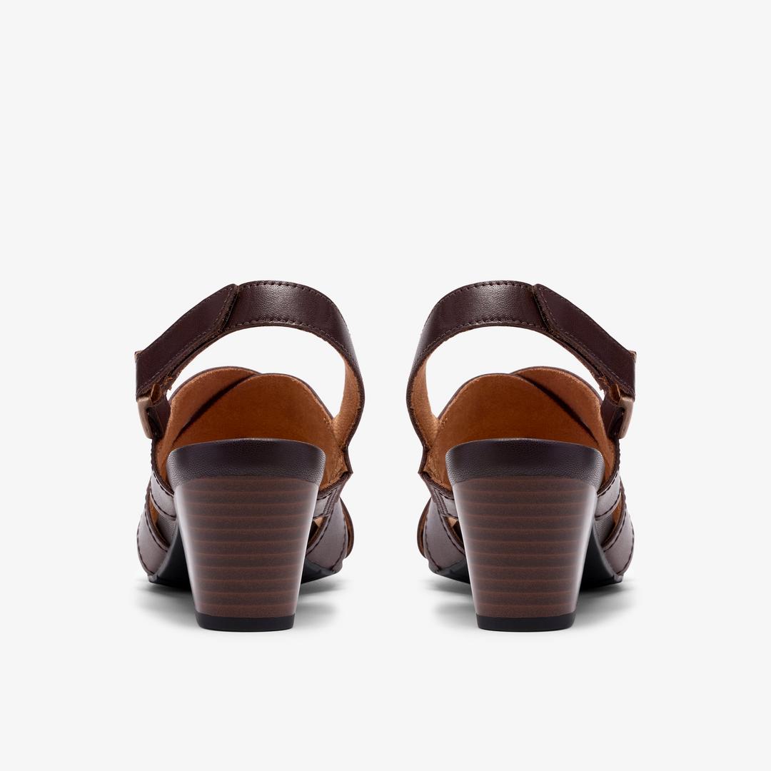 Womens Kymber Shine Dark Brown Leather Heeled Sandals - Image 5