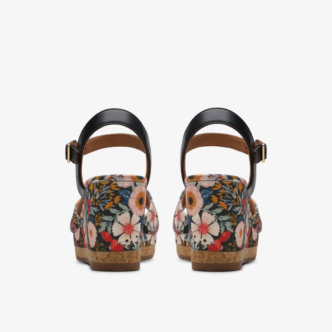 Womens Chicly Floral Black Print Wedges - Image 5