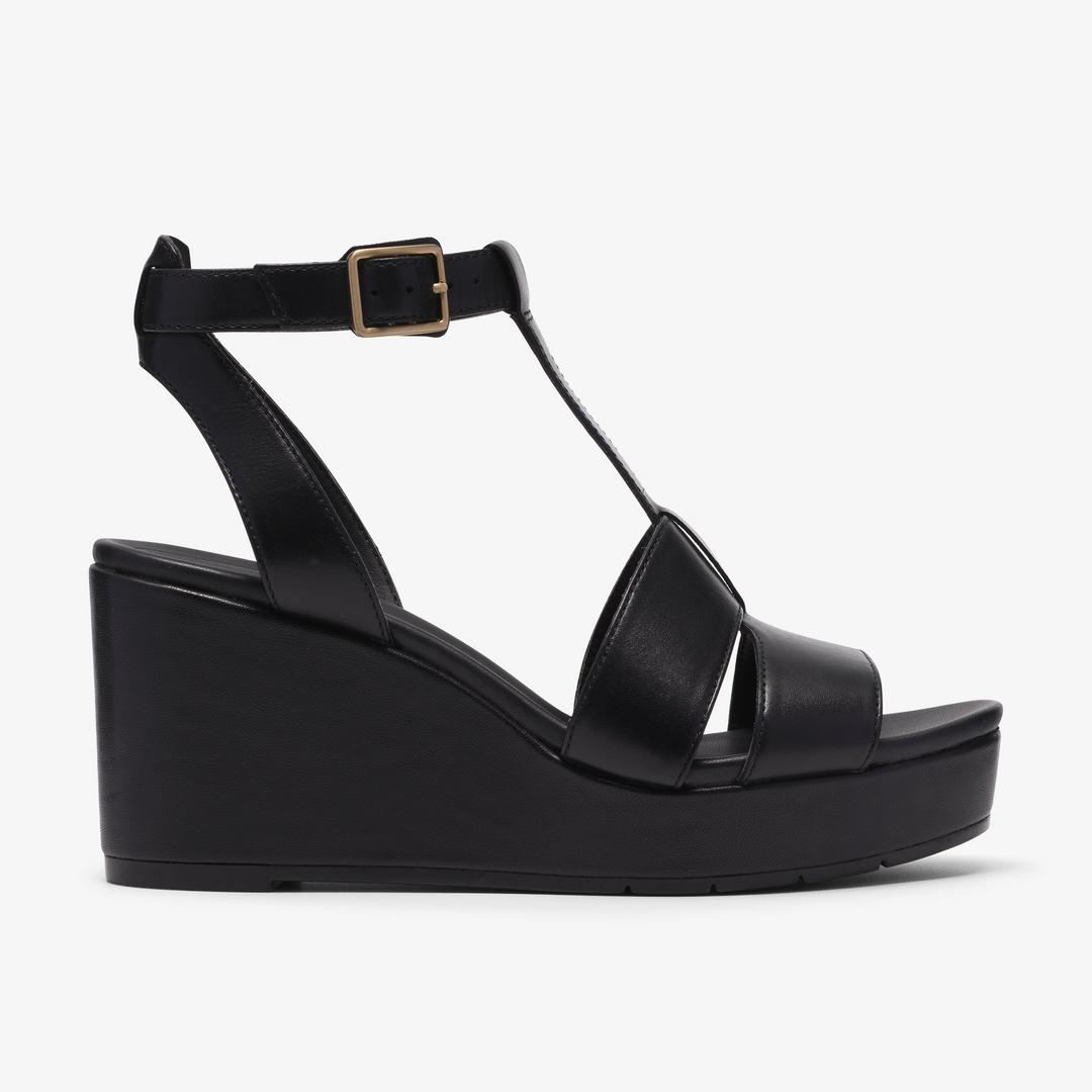 Womens Sabina Hope Black Leather Wedges