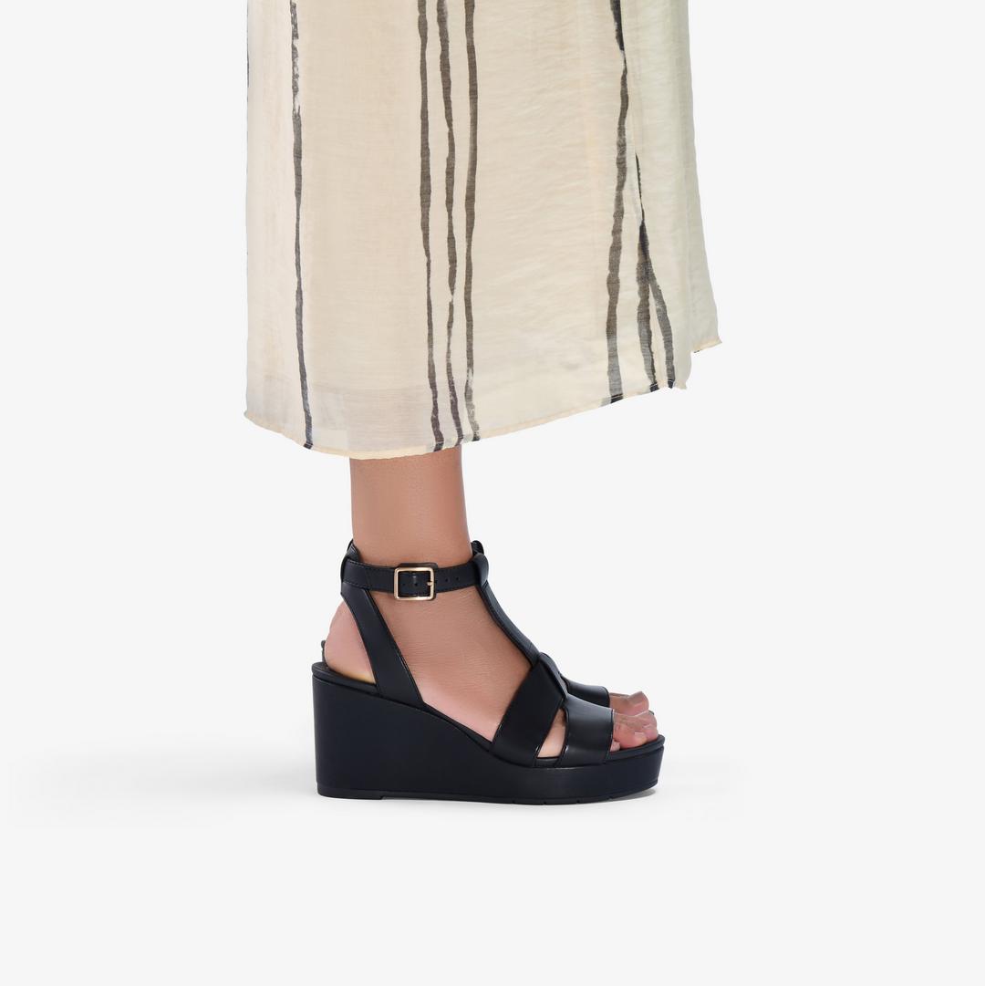 Womens Sabina Hope Black Leather Wedges - Image 2