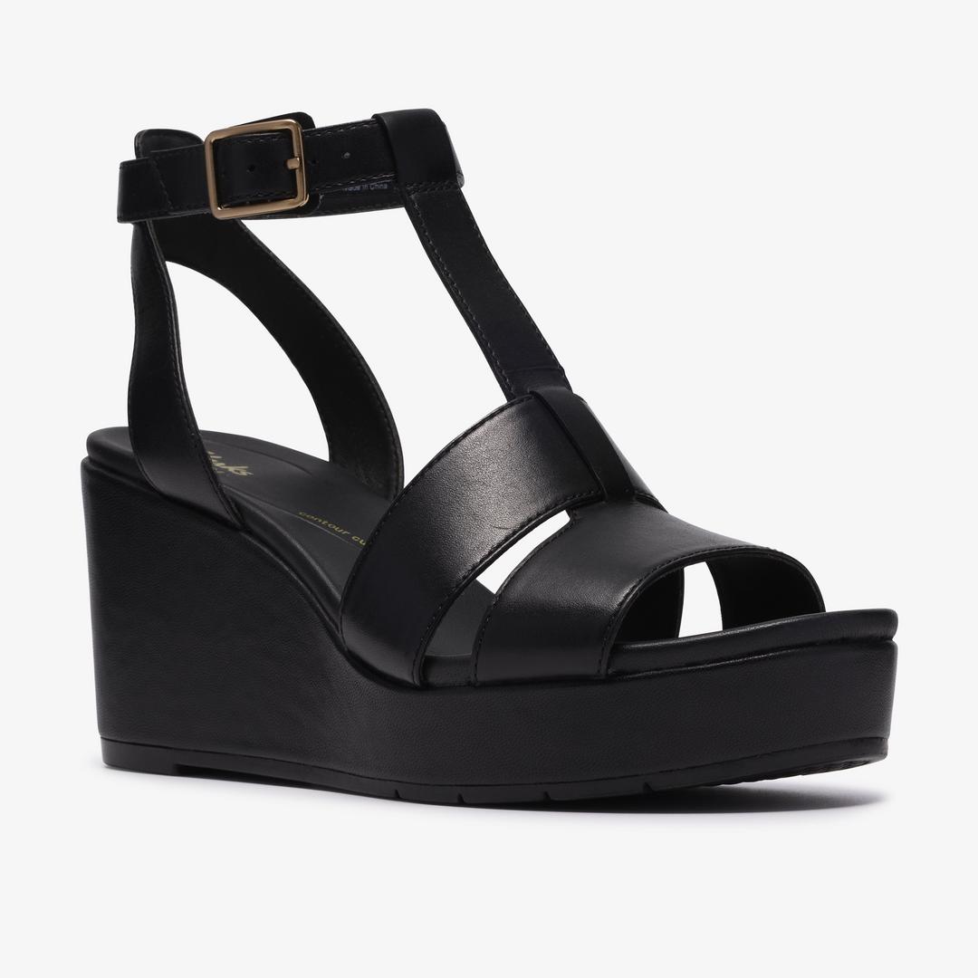 Womens Sabina Hope Black Leather Wedges - Image 5