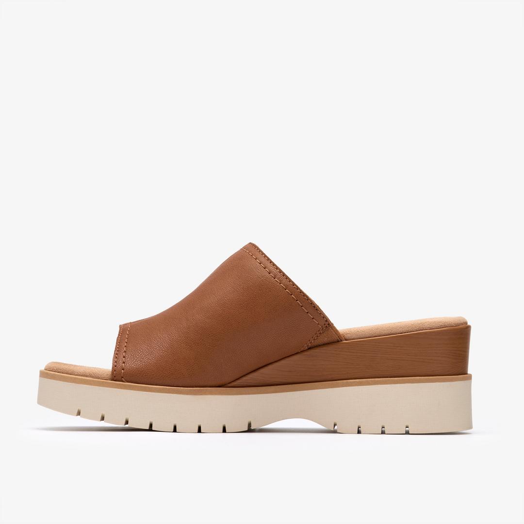 Womens Diaz Slide Tan Leather Wedges - Image 2