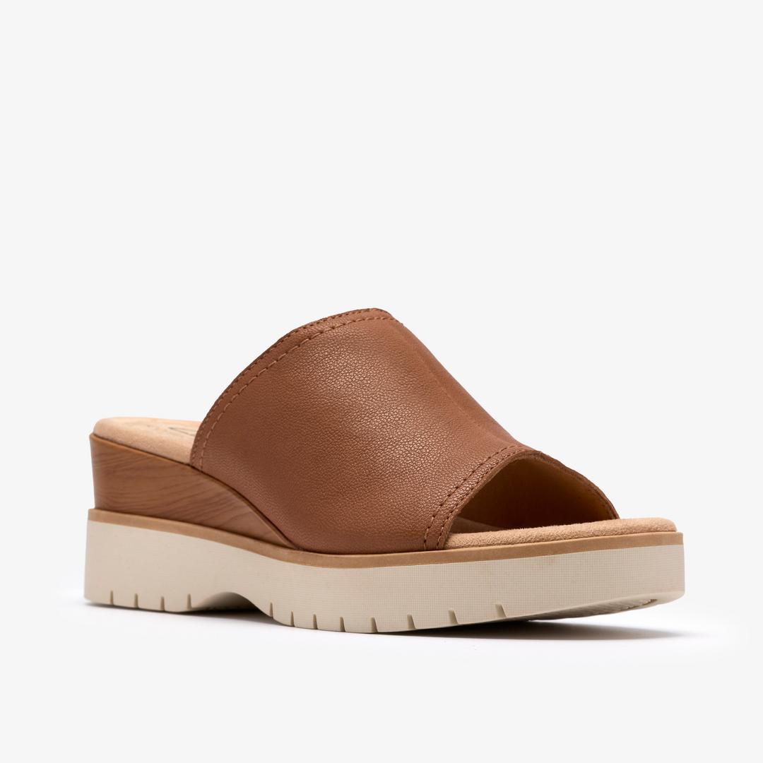 Womens Diaz Slide Tan Leather Wedges - Image 4