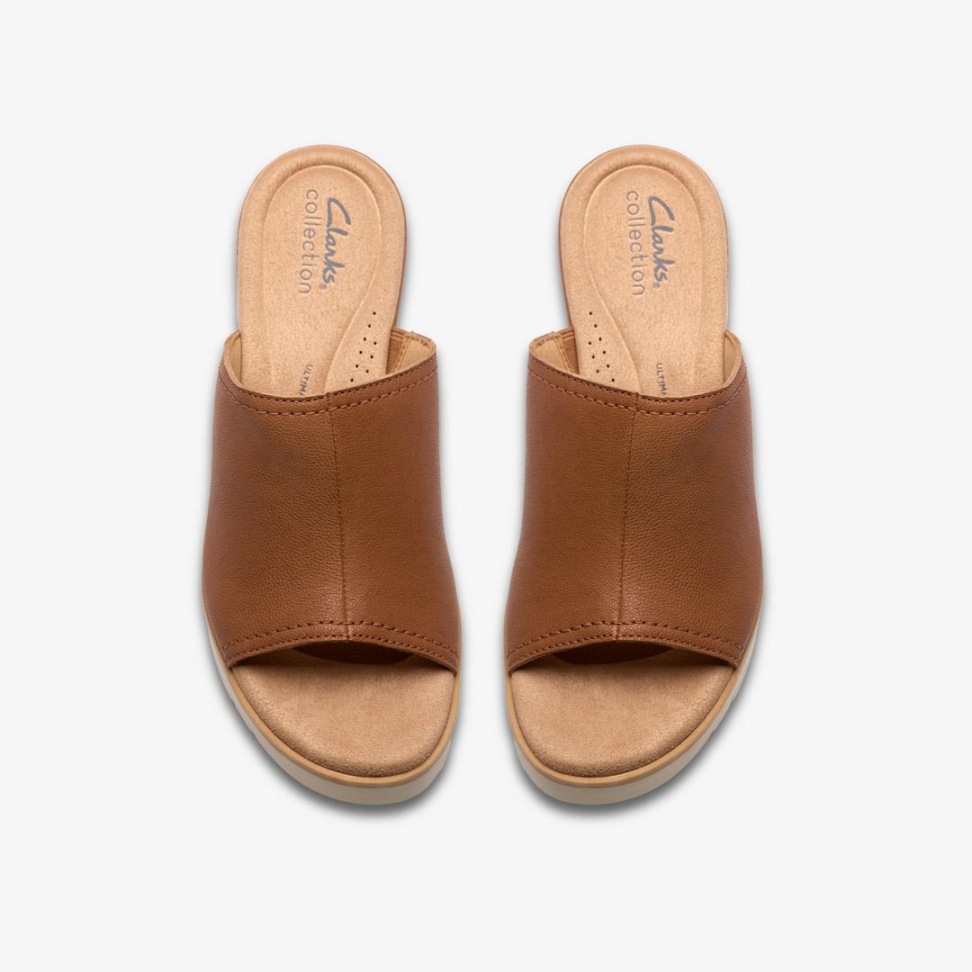 Womens Diaz Slide Tan Leather Wedges - Image 6