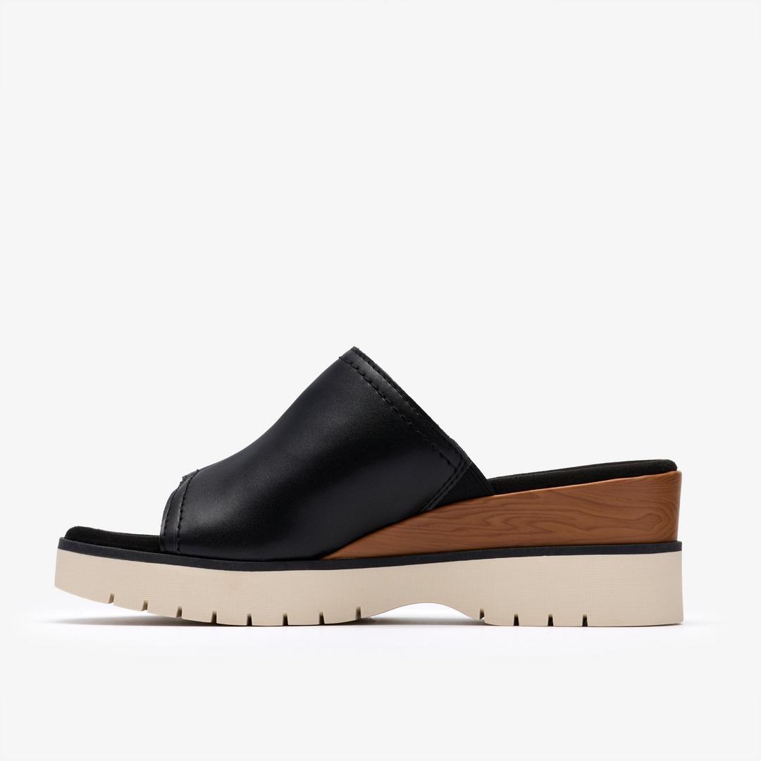Womens Diaz Slide Black Leather Wedges US - Image 2