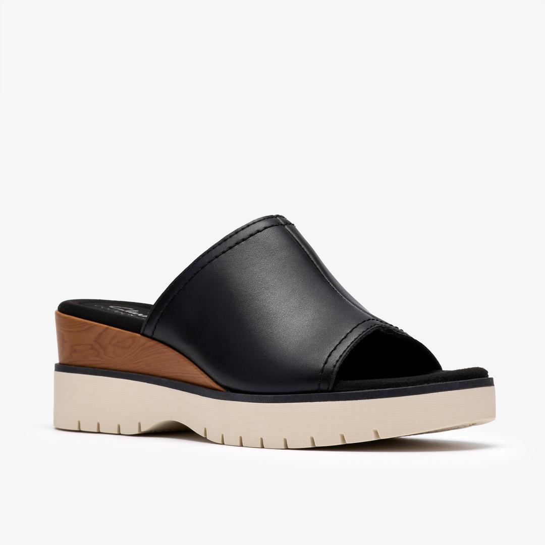 Womens Diaz Slide Black Leather Wedges US - Image 4