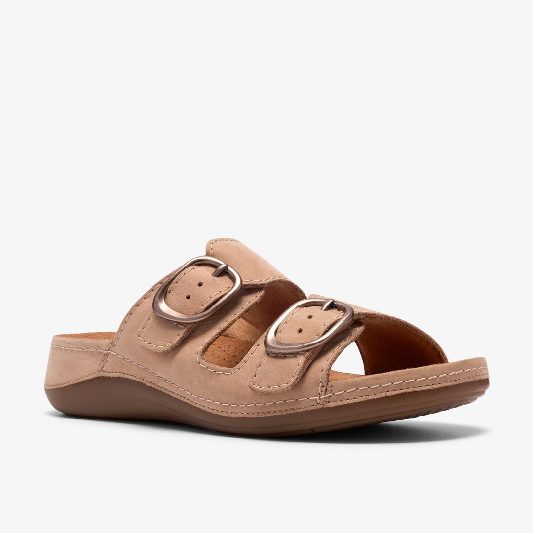 Womens Cecily Step Beige Nubuck Flat Sandals - Image 4