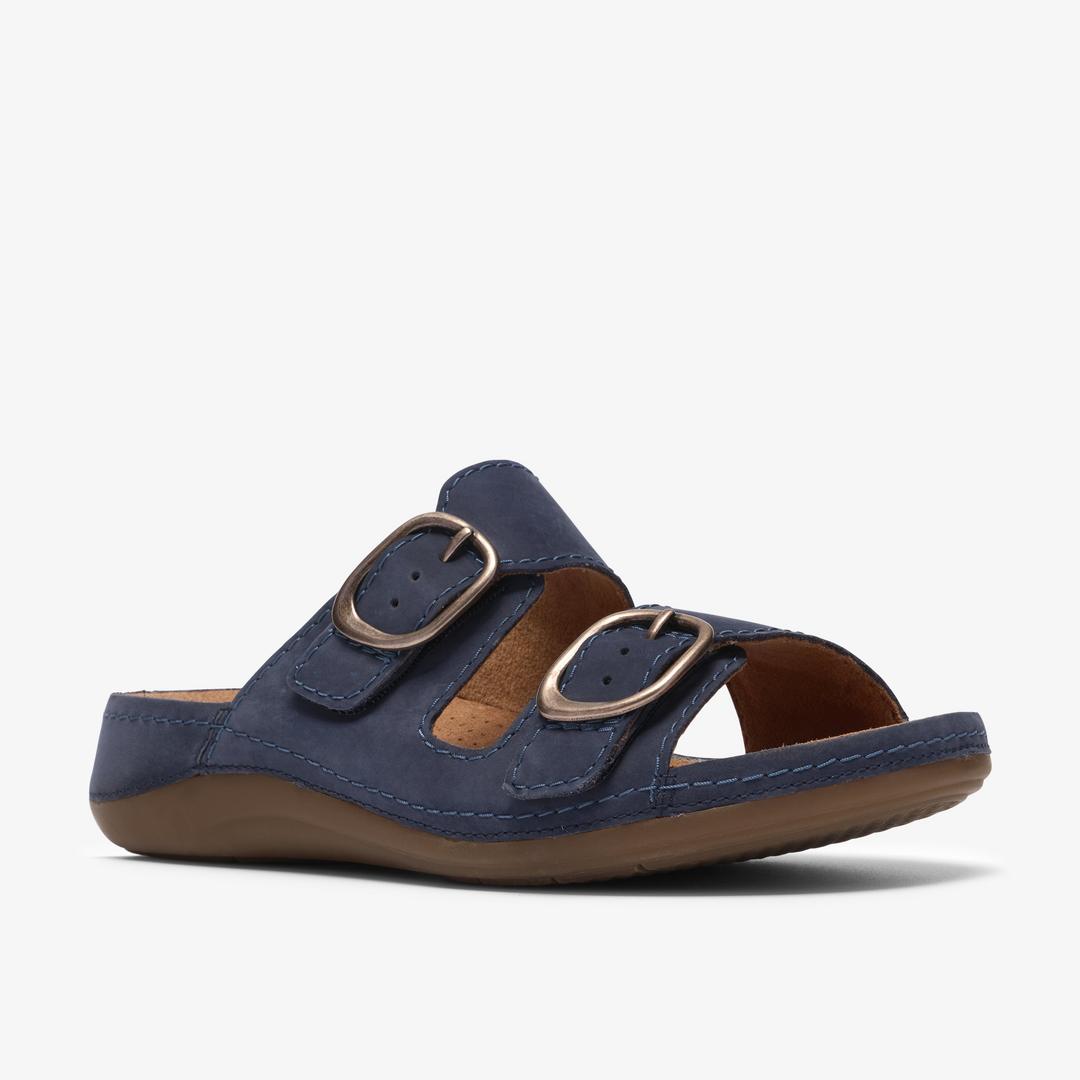 Womens Cecily Step Navy Nubuck Flat Sandals - Image 5