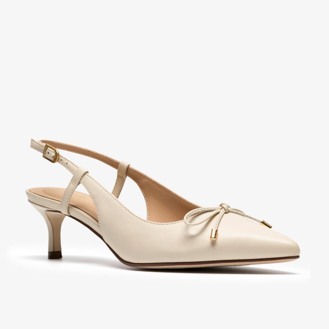 Womens Zarey Bow Cream Leather Pumps - Image 5