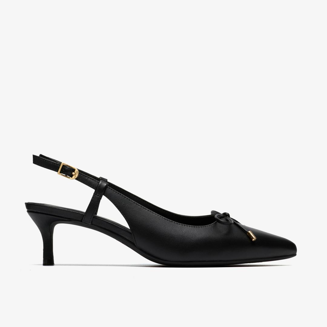 Womens Zarey Bow Black Leather Pumps