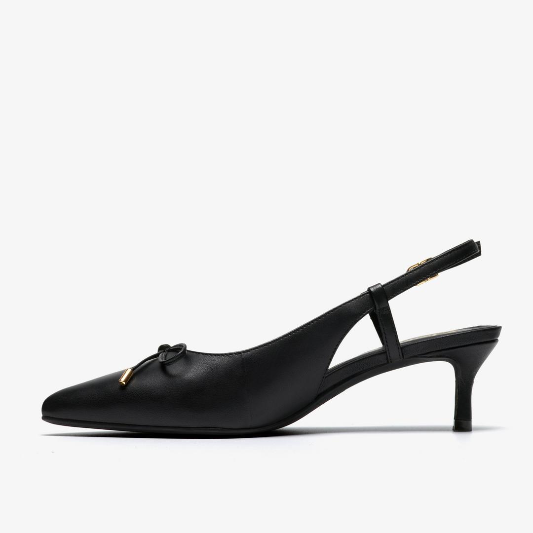 Womens Zarey Bow Black Leather Pumps - Image 2