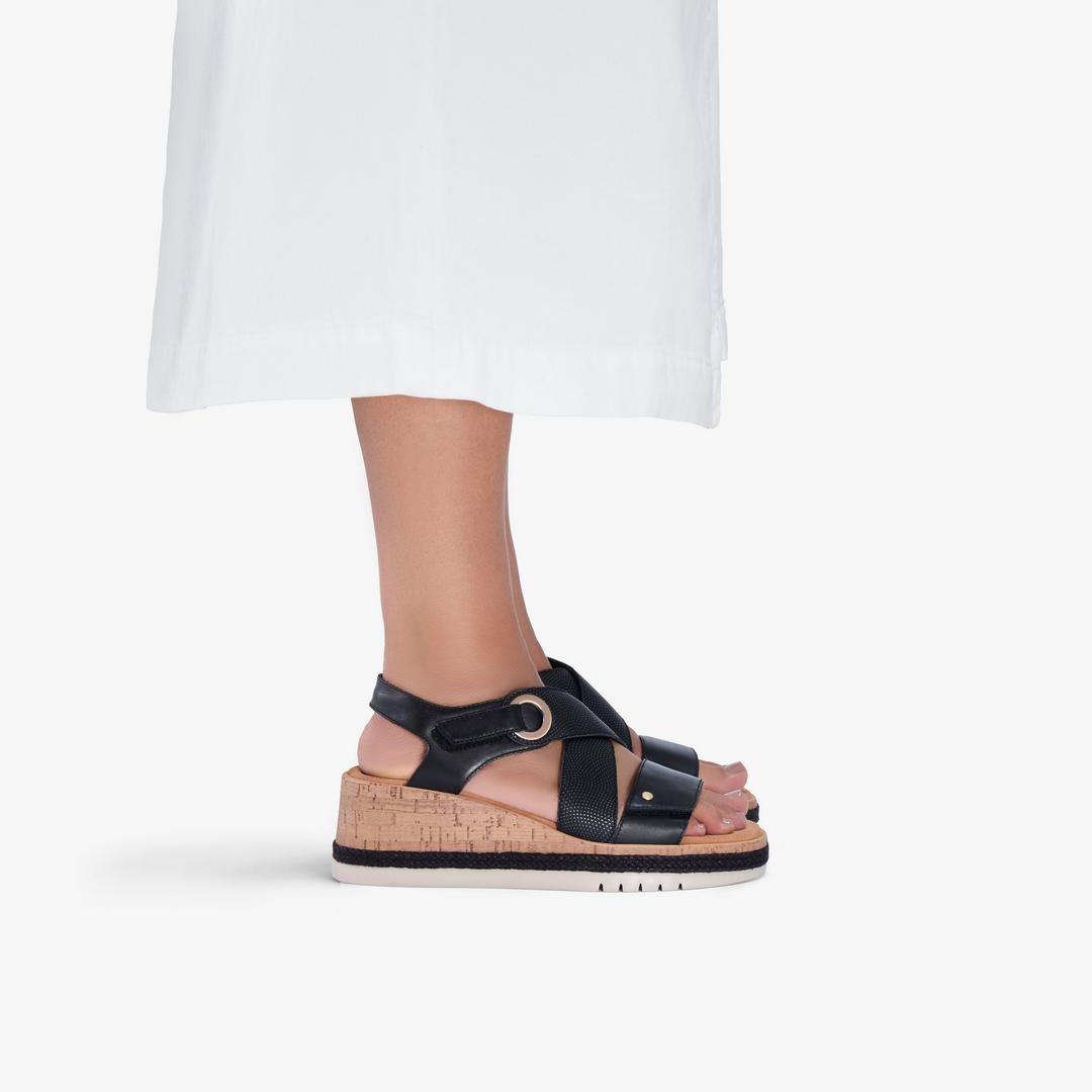 Womens Kidiki Sun Black Combination Wedges - Image 2