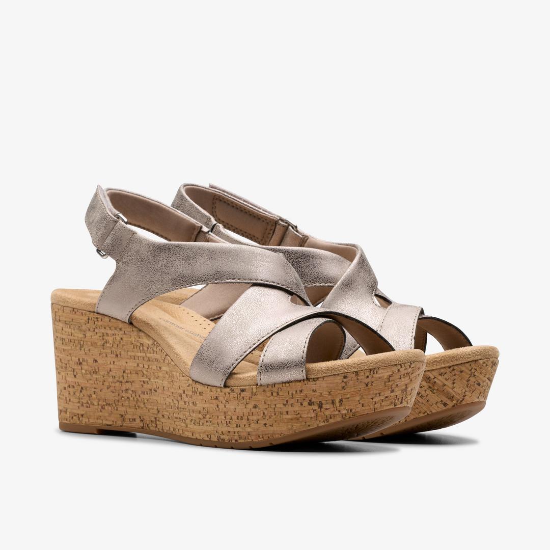 WOMENS Rose Style Taupe Metallic Wedges - Image 4
