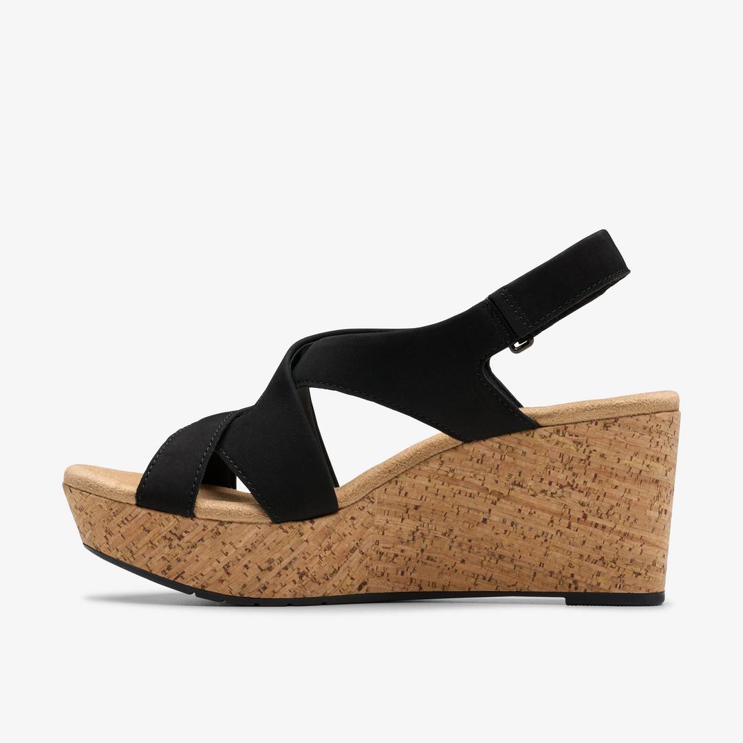 Womens Rose Style Black Nubuck Wedges - Image 2