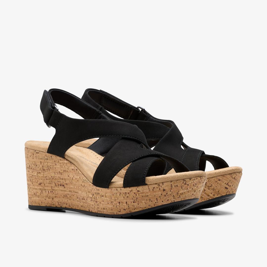 Womens Rose Style Black Nubuck Wedges - Image 4