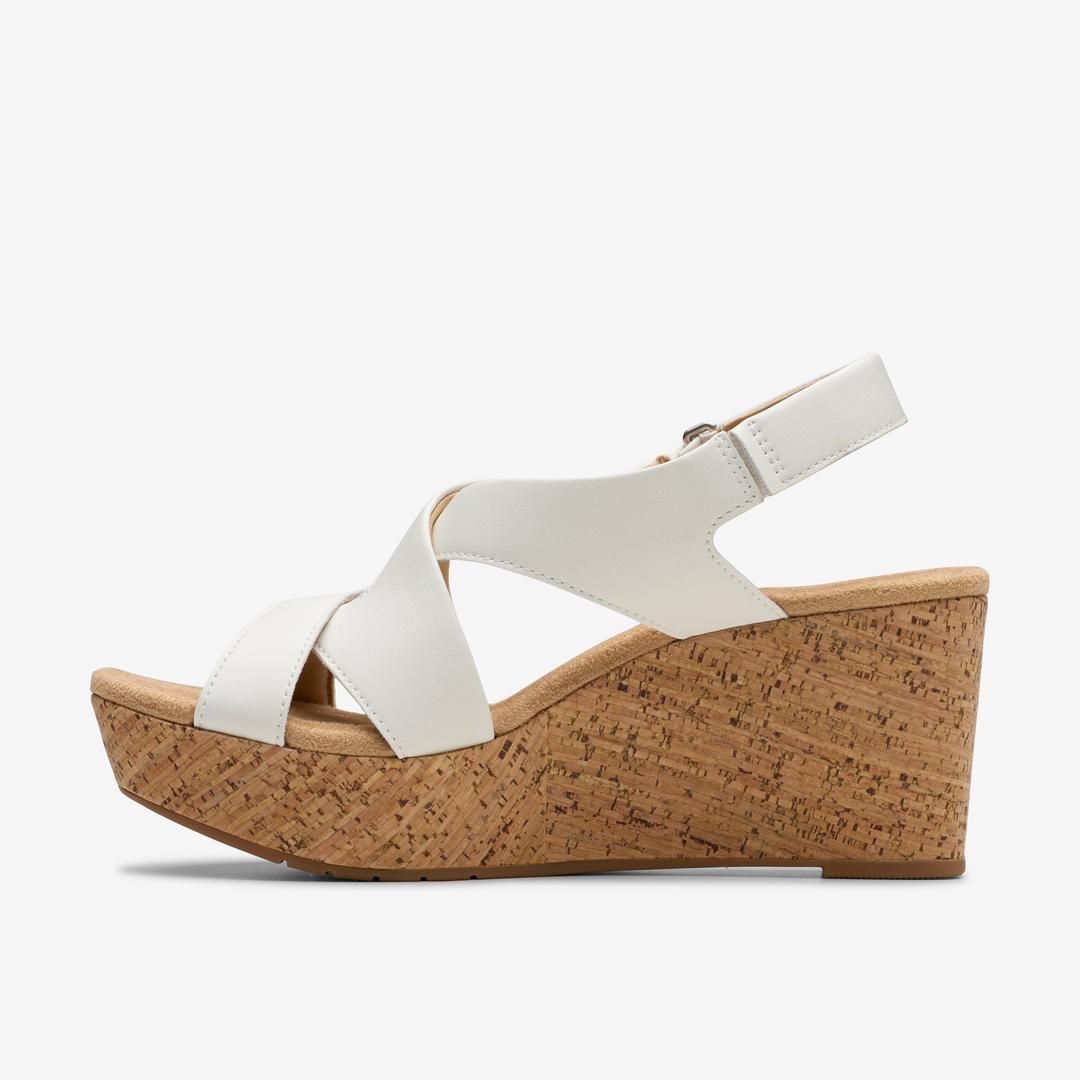 WOMENS Rose Style White Leather Wedges - Image 2