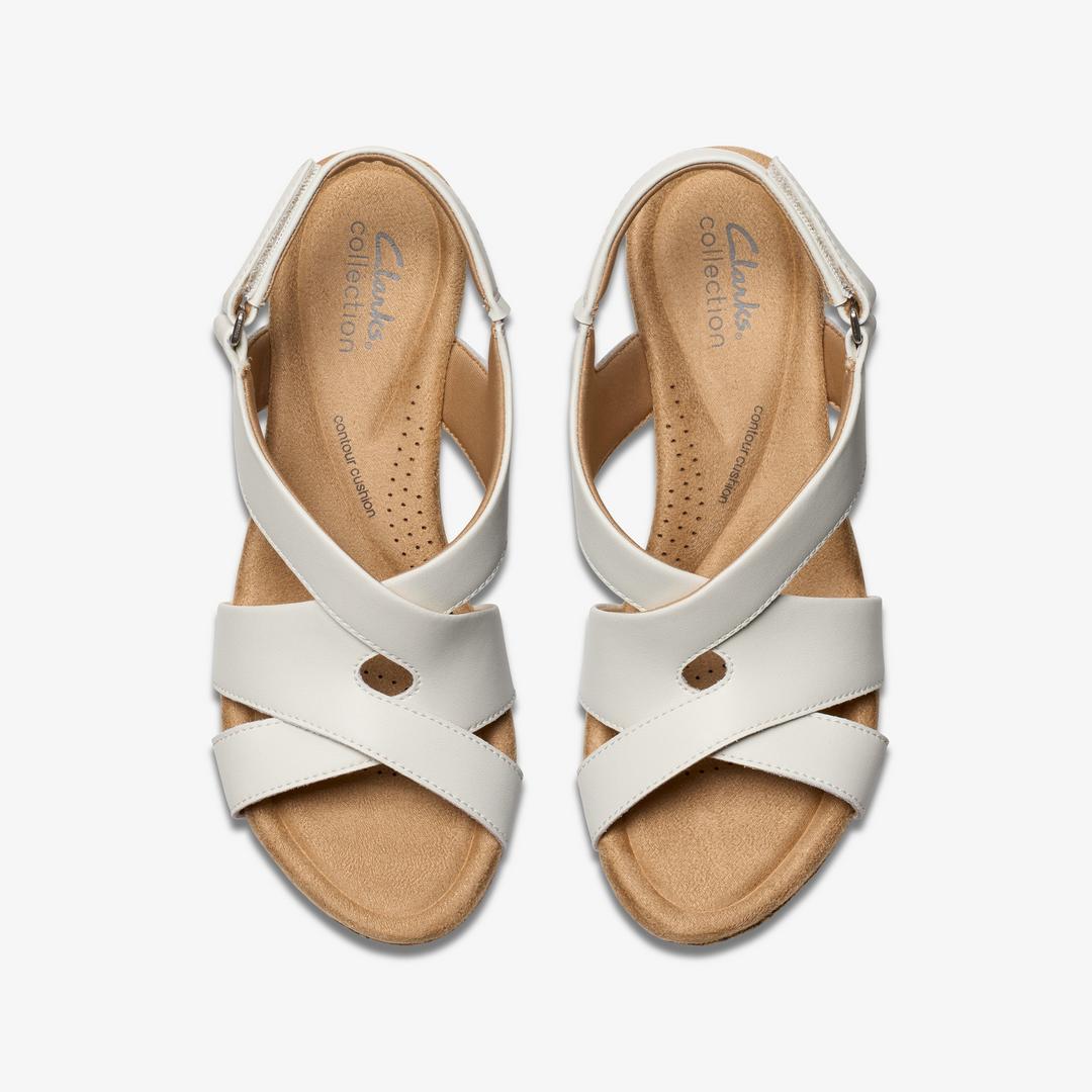 WOMENS Rose Style White Leather Wedges - Image 6