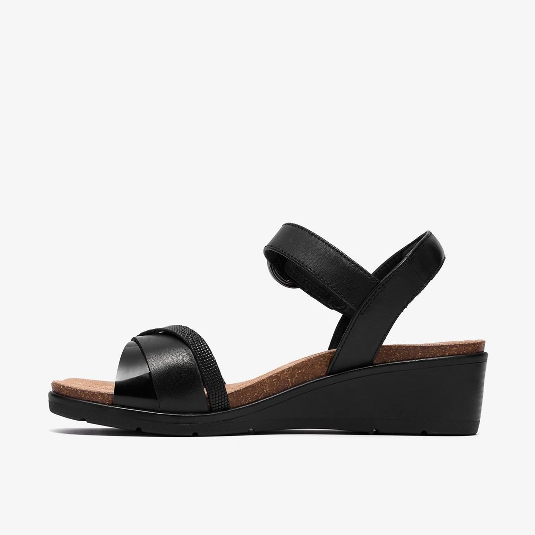Womens Kacha Twist Black Leather Wedges - Image 2