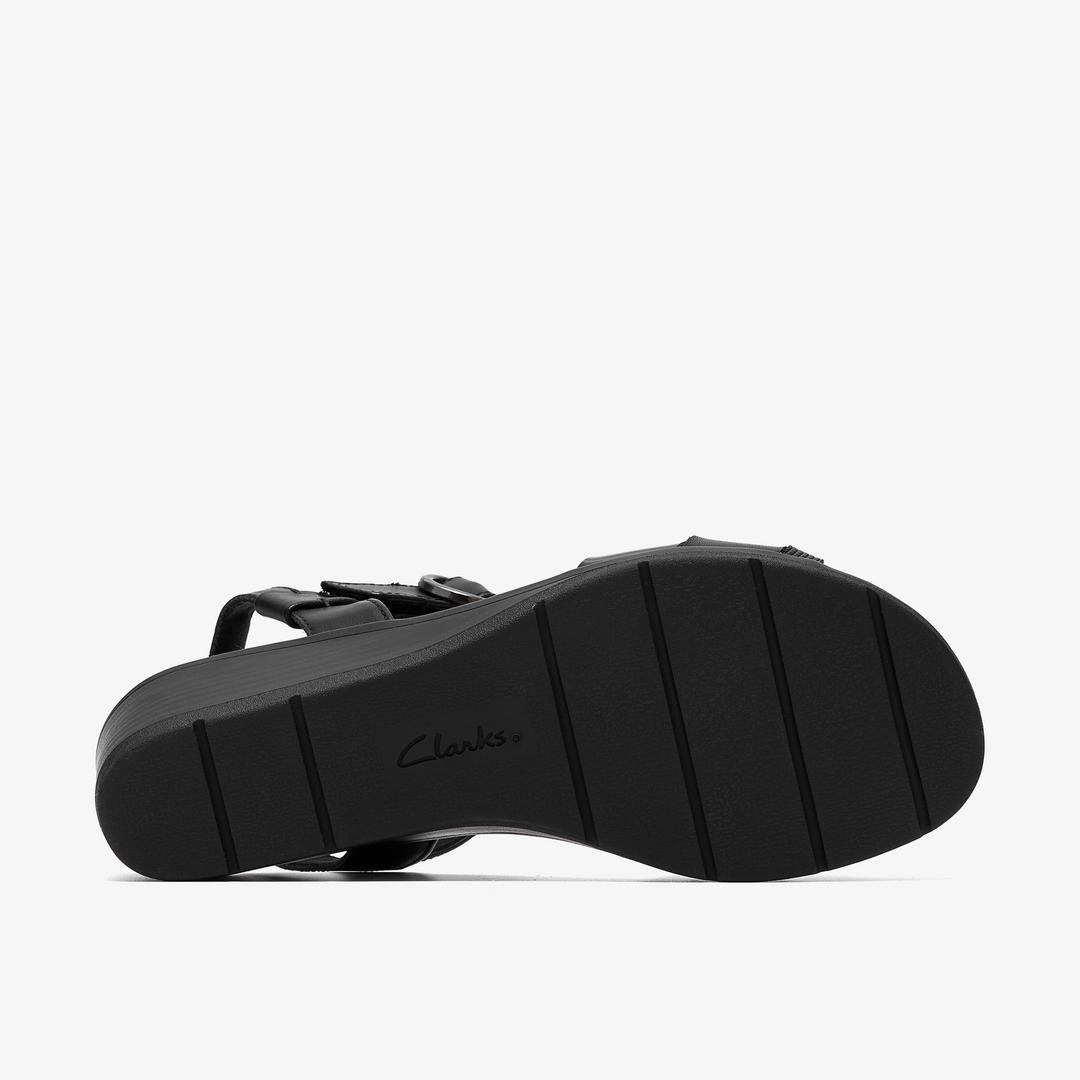 Womens Kacha Twist Black Leather Wedges - Image 3
