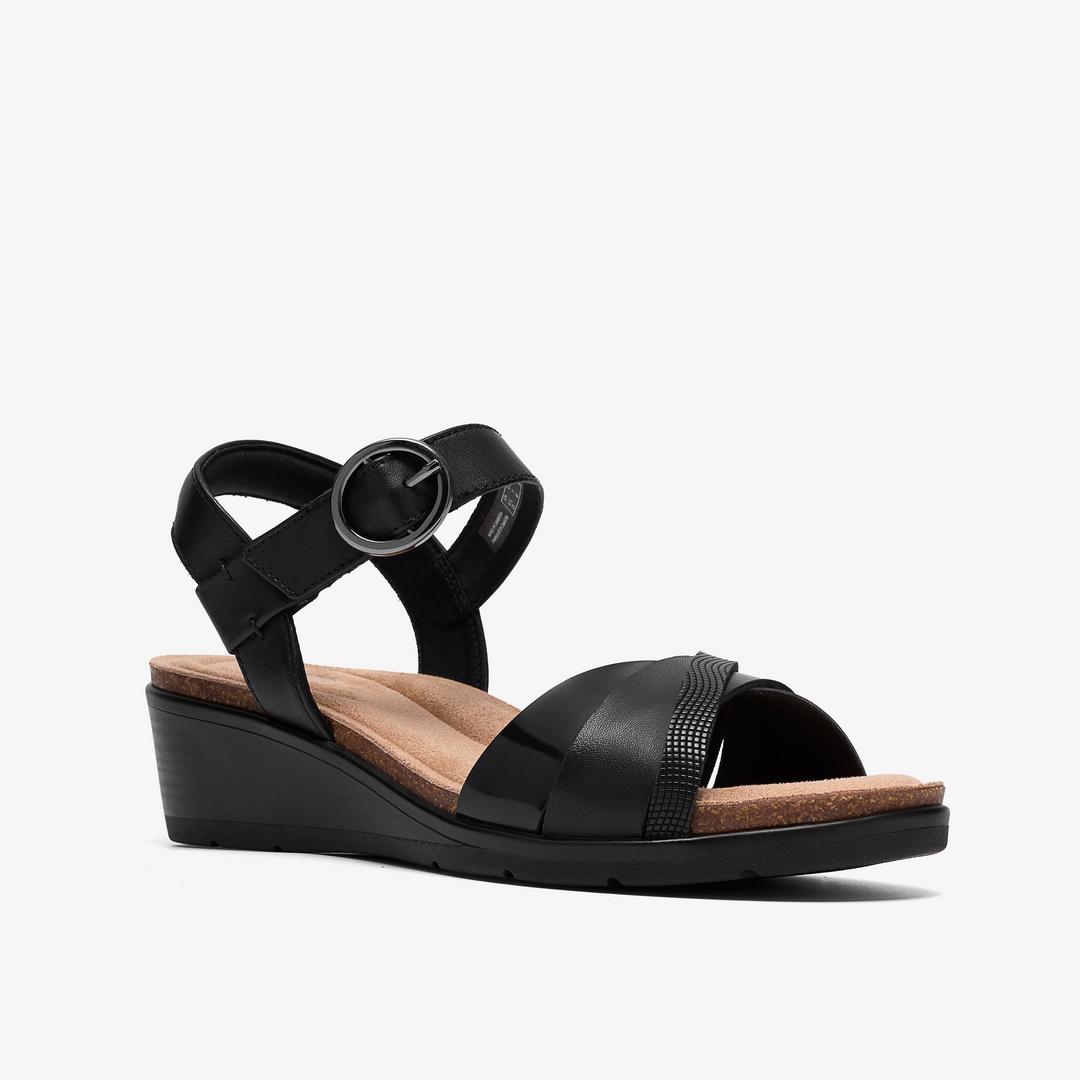 Womens Kacha Twist Black Leather Wedges - Image 4
