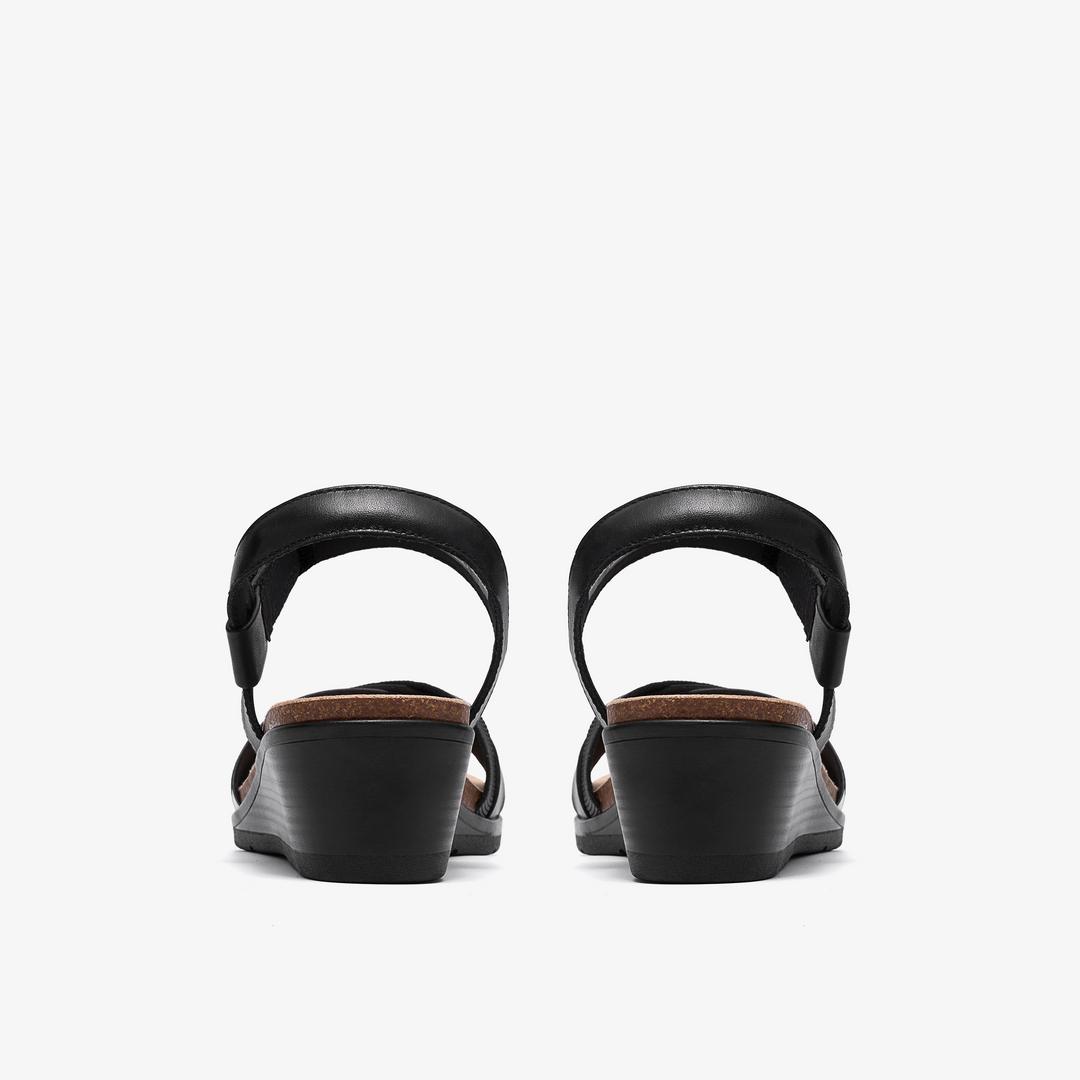 Womens Kacha Twist Black Leather Wedges - Image 5