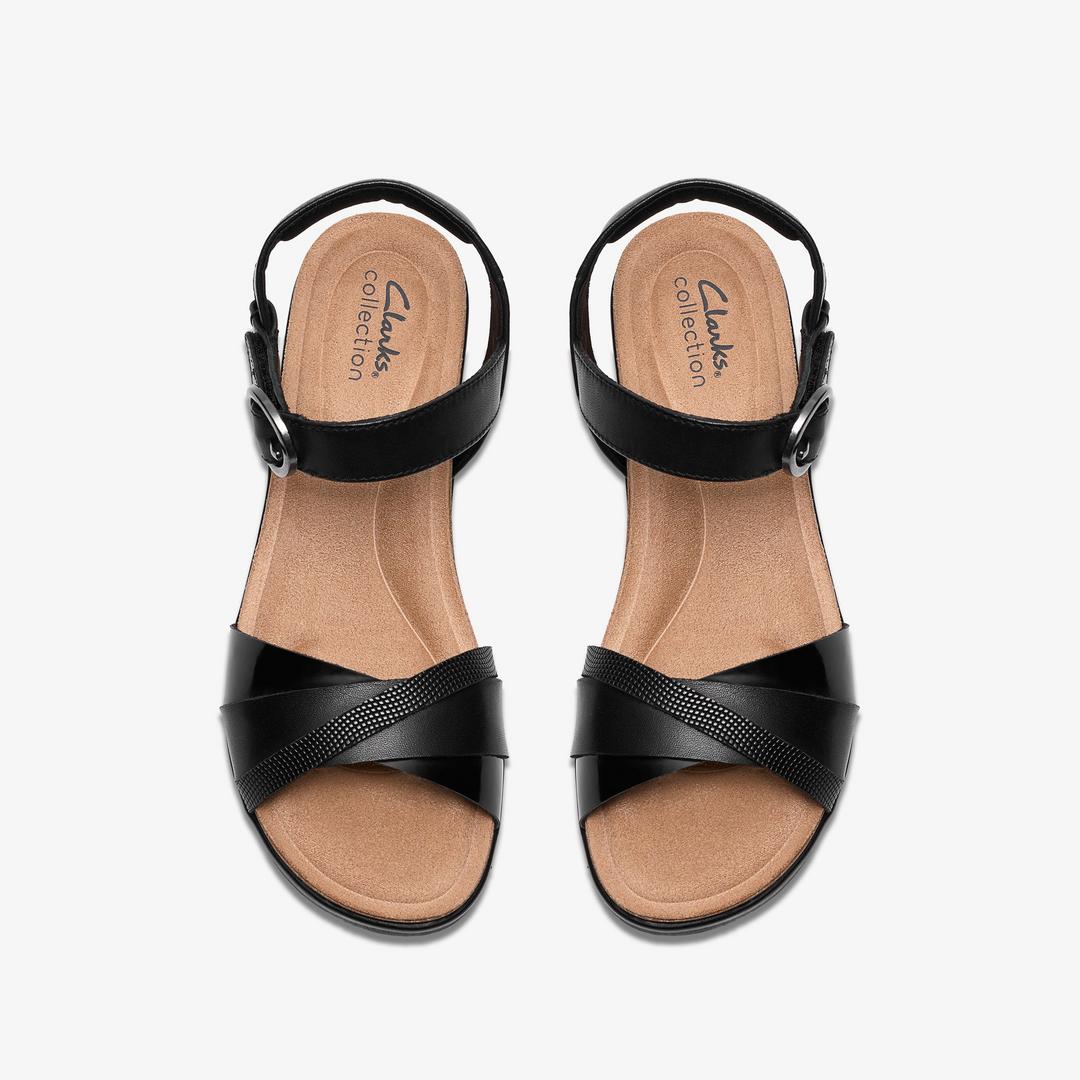 Womens Kacha Twist Black Leather Wedges - Image 6