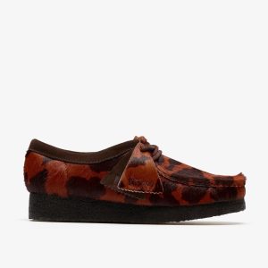 Womens Wallabee. Brown Cow Print Wallabees