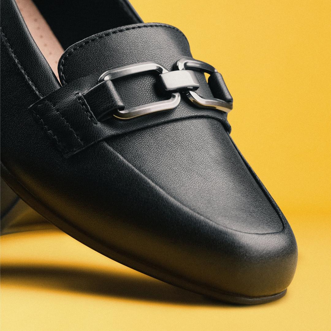 Womens Juliet Echo Black Leather Loafers - Image 3