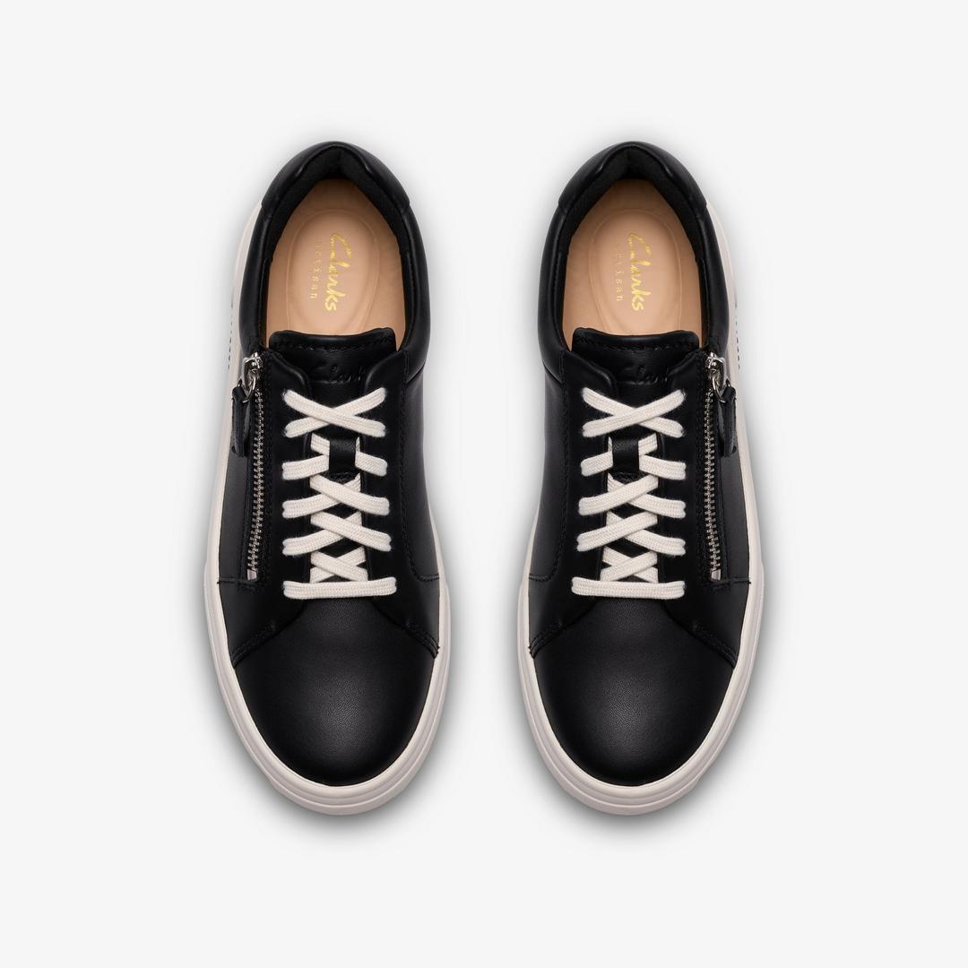 Womens Hollyrose Zip Black Leather Sneakers - Image 6