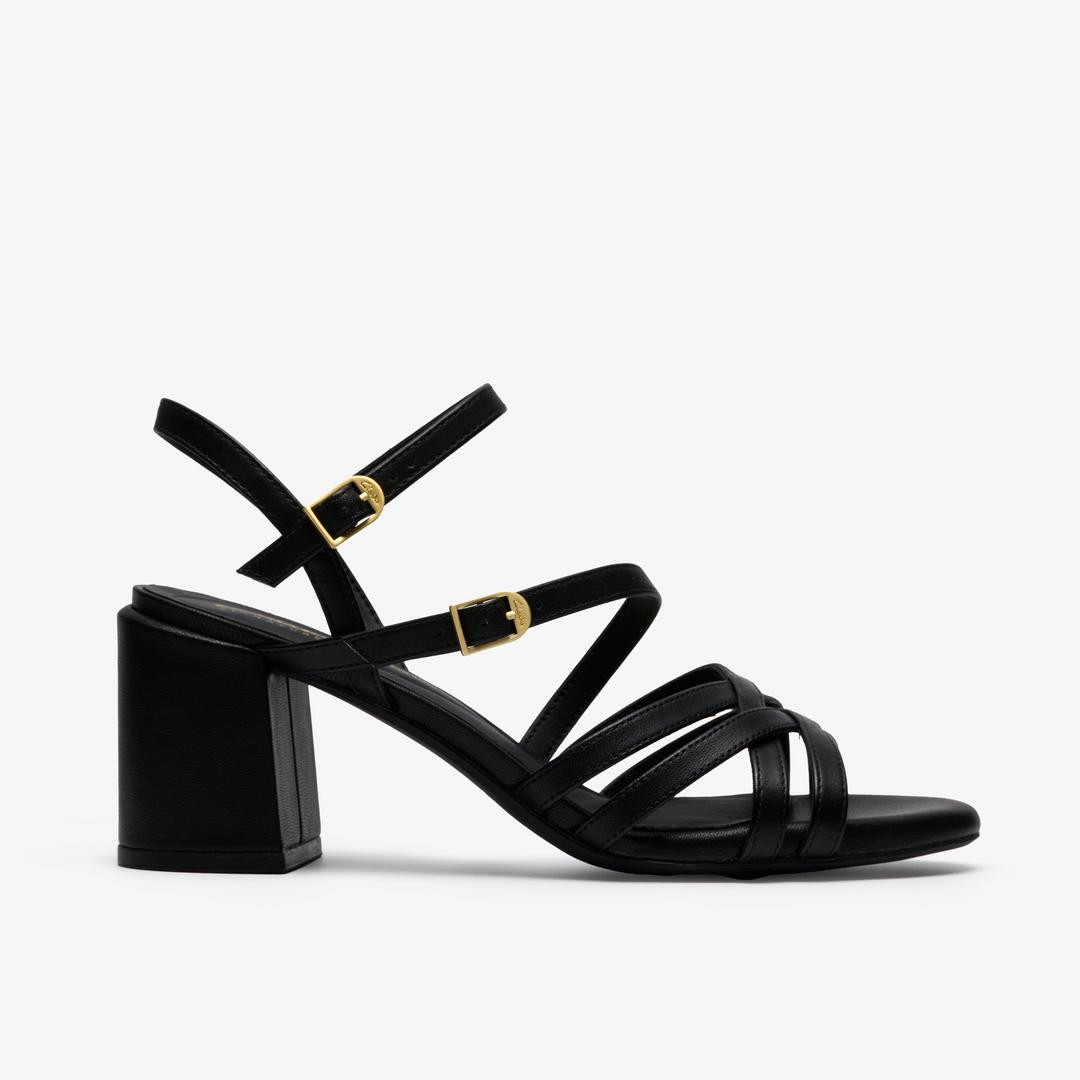 Womens Ezoria Strap Black Leather Strappy Sandals