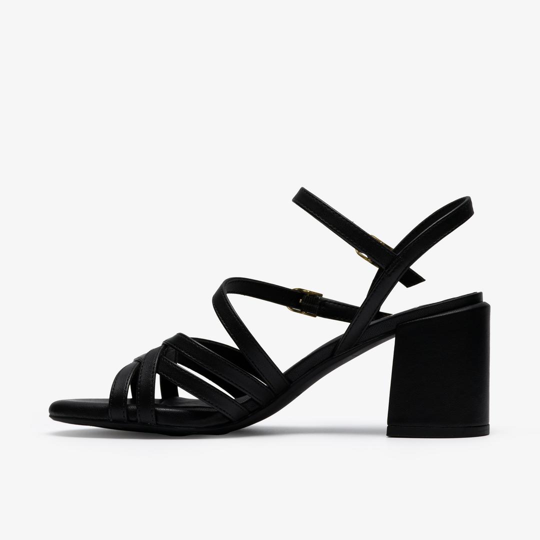 Womens Ezoria Strap Black Leather Strappy Sandals - Image 2