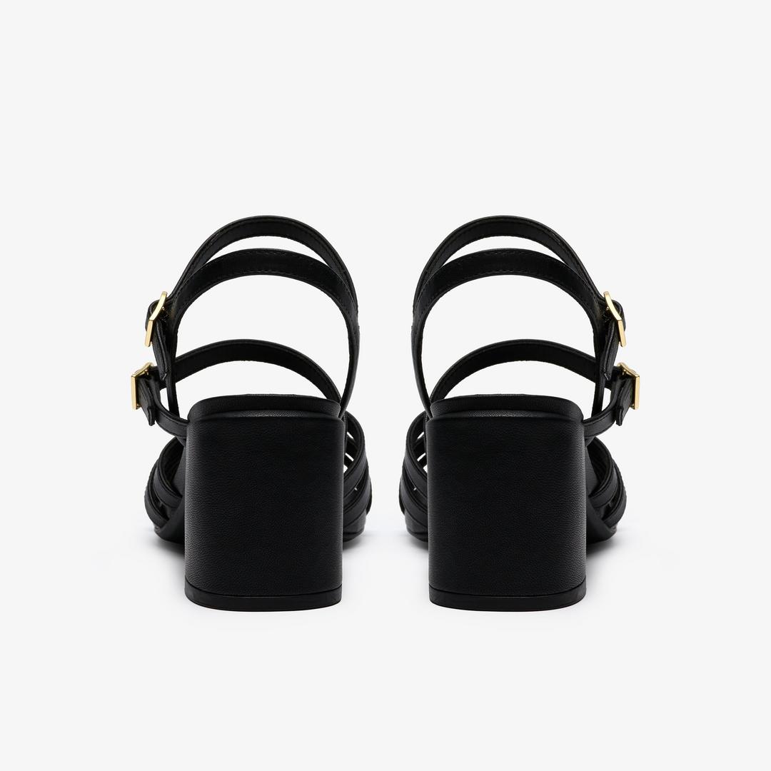 Womens Ezoria Strap Black Leather Strappy Sandals - Image 5