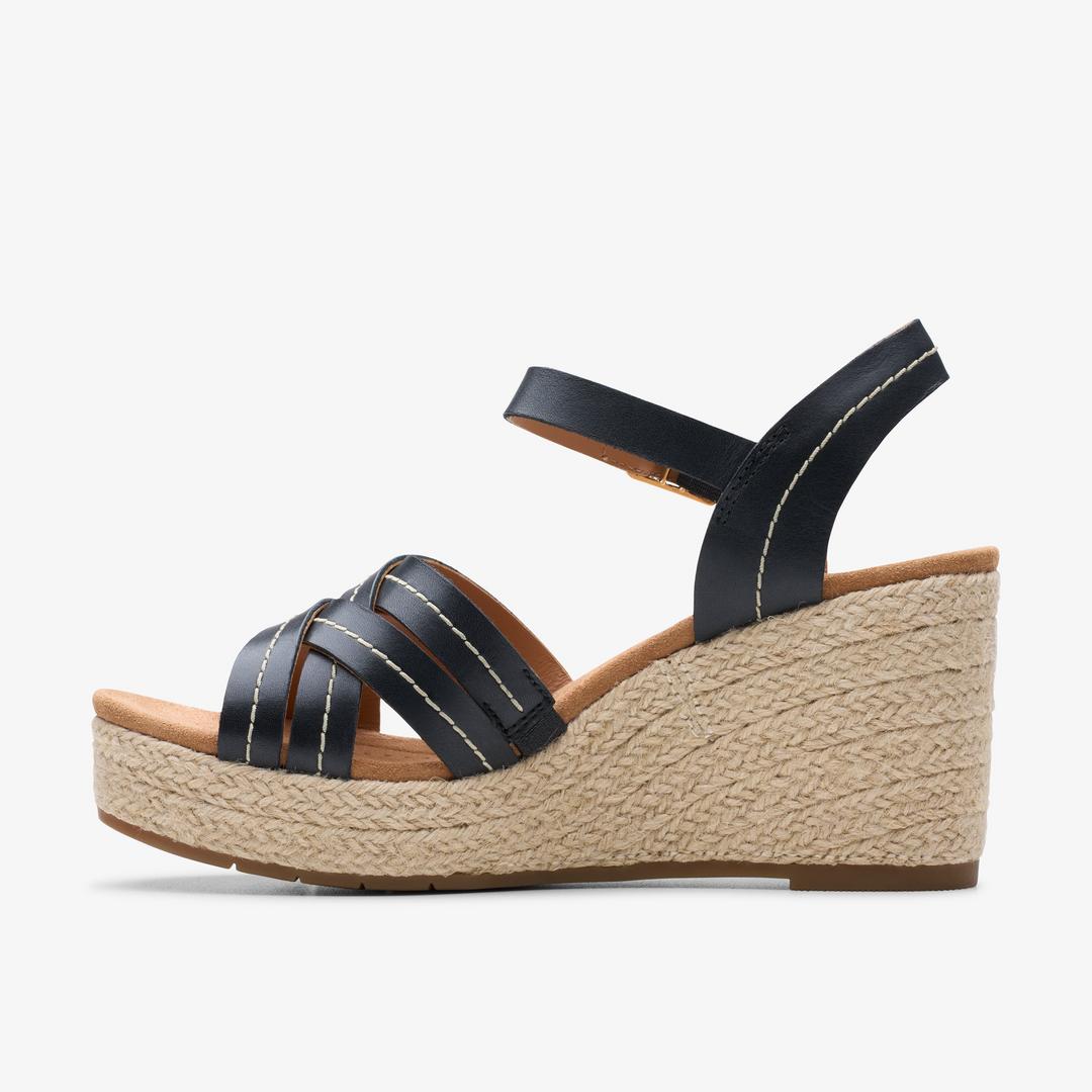 Women's Sabina Strap Black Leather Wedges - Image 3