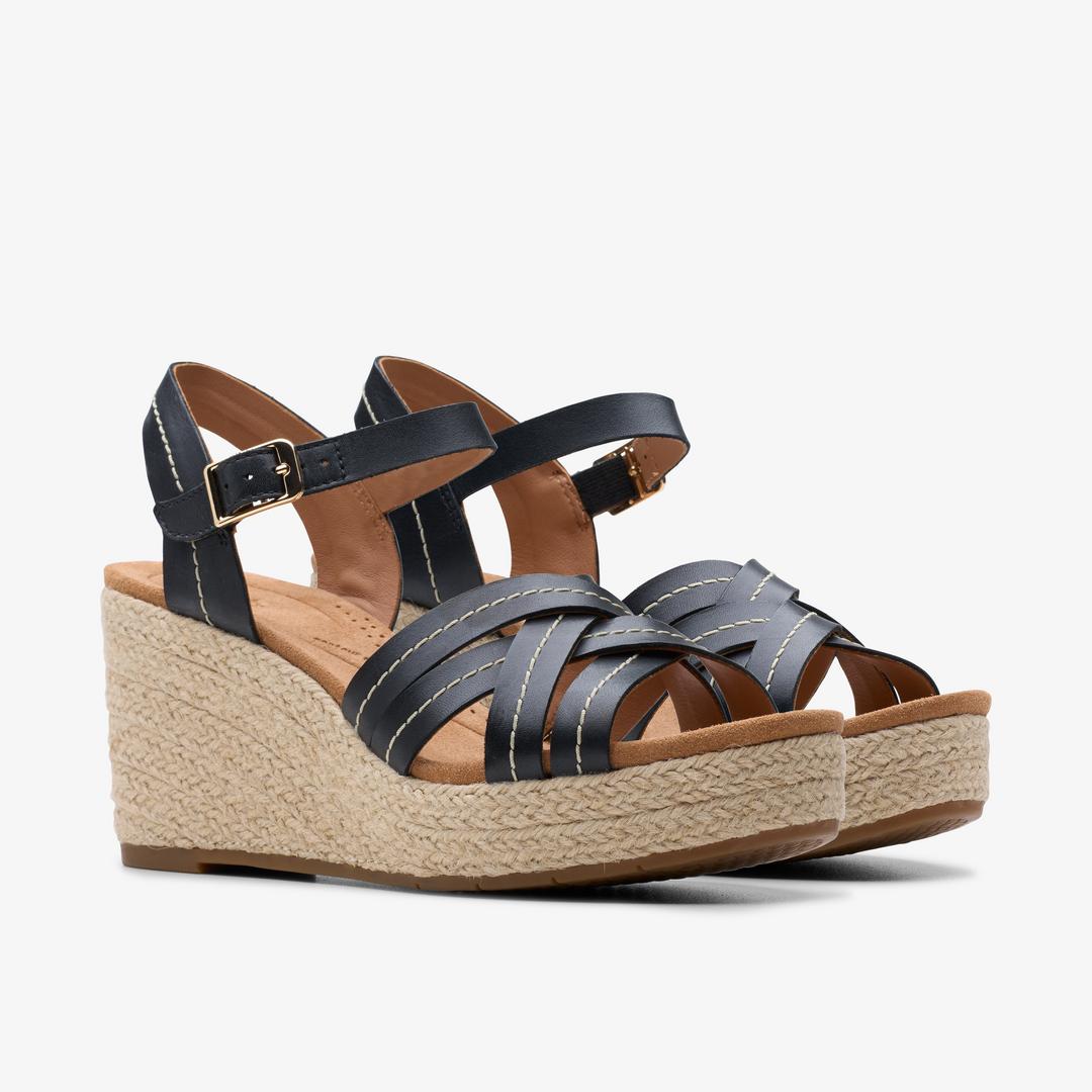 Women's Sabina Strap Black Leather Wedges - Image 5