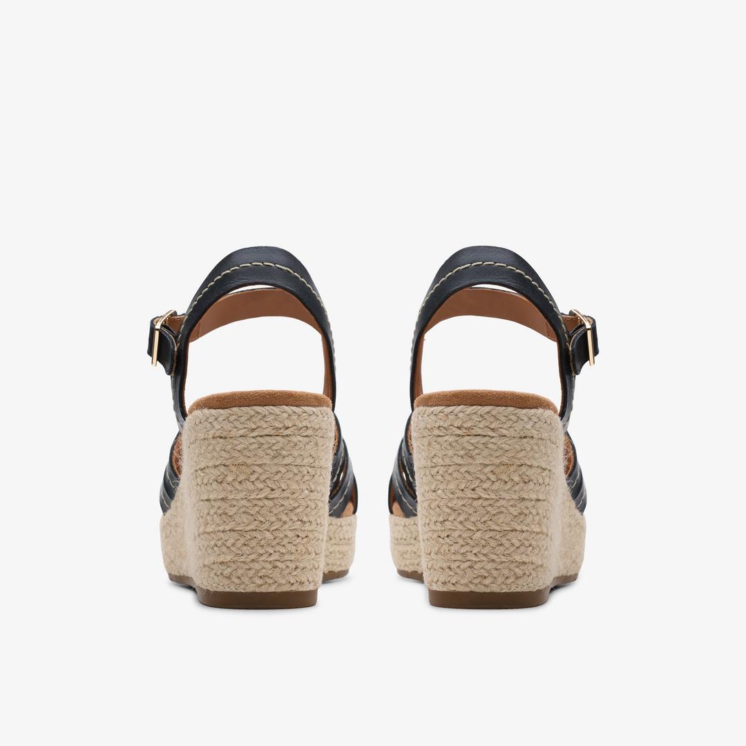 Women's Sabina Strap Black Leather Wedges - Image 6
