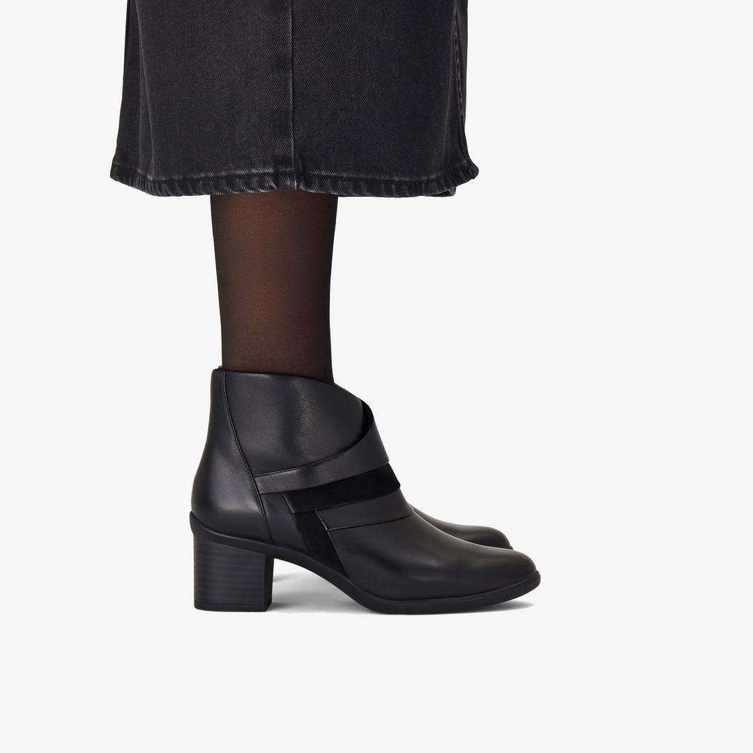 Womens Shaya Sky Black Leather Ankle Boots - Image 2