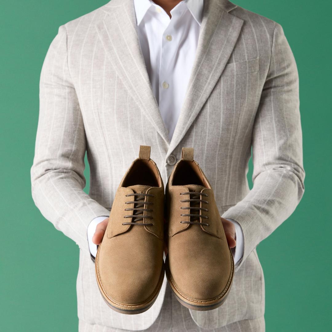 Mens Aldwin Lace Tan Suede Oxfords - Image 3