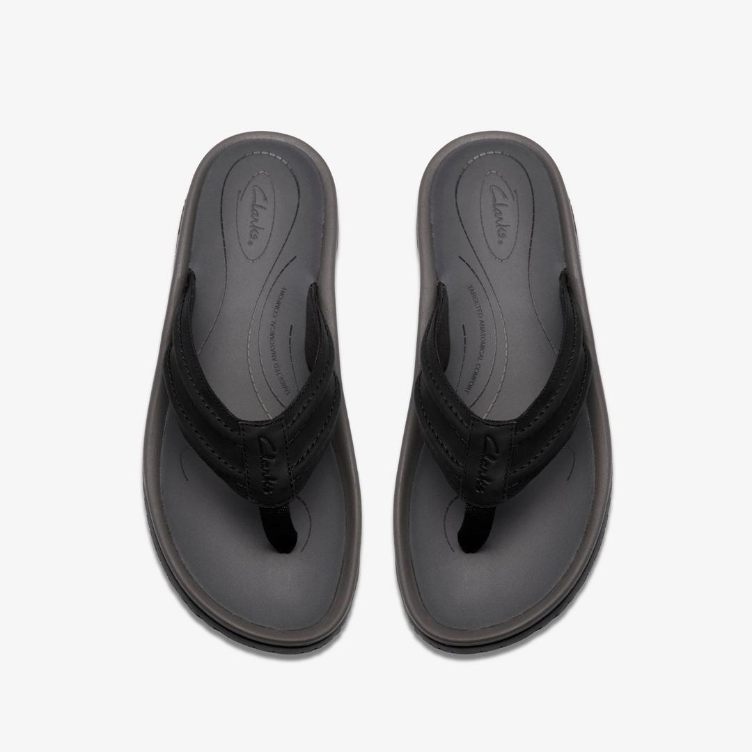 Mens Wesley Surf Black Leather Flip Flop - Image 6
