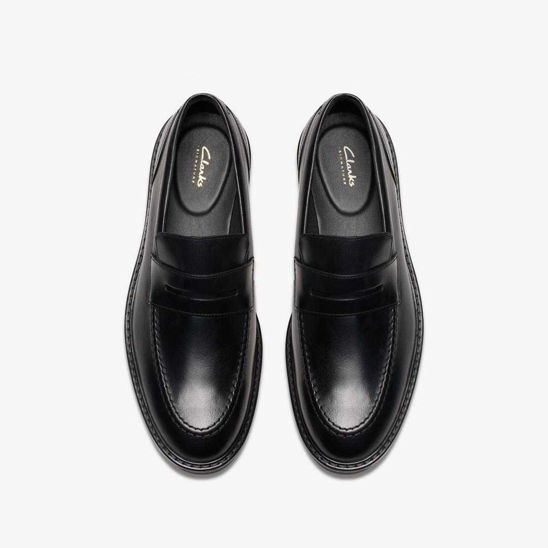 Mens Aldwin Step Black Leather Loafer Shoes - Image 10