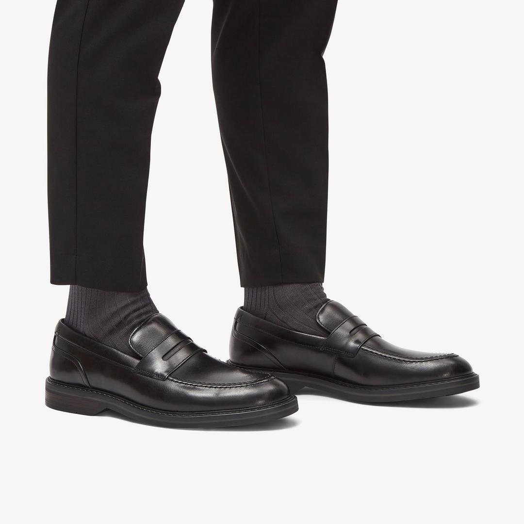 Mens Aldwin Step Black Leather Loafer Shoes - Image 2